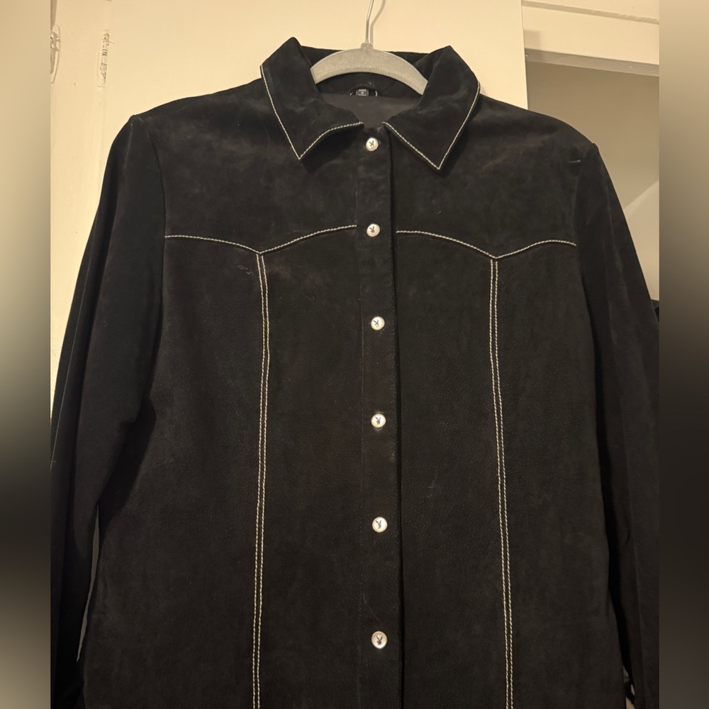 PLAYBOY Black Suede Blazer with White Stitching
